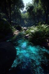 Fototapeta premium Glowing Stream In Lush Forest