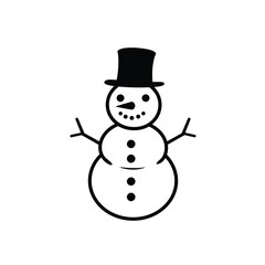 Black snowman with top hat and stick arms winter white