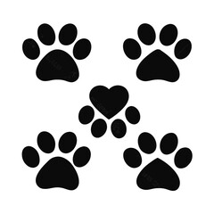 Fototapeta premium Black paw prints and heart shapes vector illustration animal