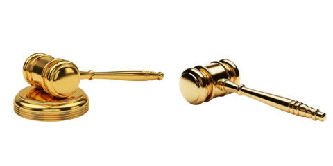 Golden judge gavel and sound block isolated on a white background

