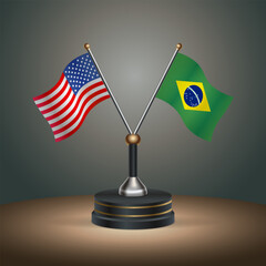 United States (USA) relations and Brazil table flag with gradient color background.