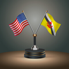 United States (USA) relations and Brunei table flag with gradient color background.