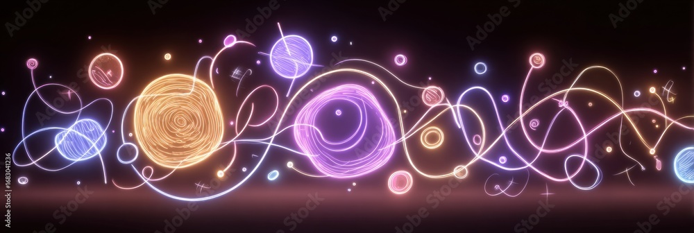 Poster vibrant display of swirling energy waves and colorful particles illuminates a dark cosmic background