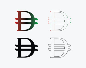 UAE Dirham (AED) currency symbol vector in both black and color styles. Ideal for finance, banking, forex, Dubai economy, and business design. EPS format for print, web, and mobile apps