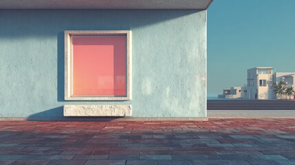 Pastel Colored Exterior Building With Coral Window