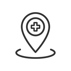 Hospital location linear vector icon