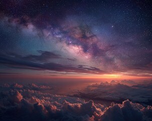 Vast Milky Way above clouds at sunrise/sunset