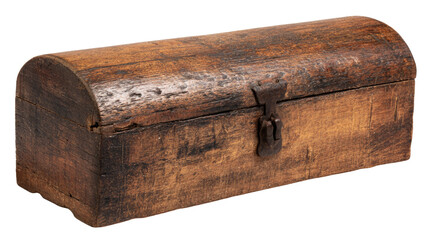 Rustic Wooden Treasure Chest with Patina and Aged Metal Latch on Transparent Backdrop