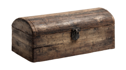 Aged wooden chest, weathered timber construction and secure metal clasp, old world artifact on