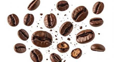 Close-up of floating roasted coffee beans
