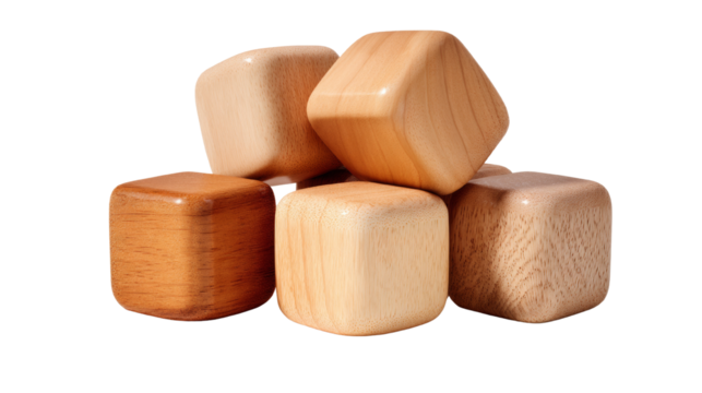 Stack of smooth wooden cubes with varying textures, showcasing craftsmanship and natural wood