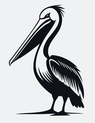 Pelican Bird Vector Logo in Minimalist Black and White, Simple Design Ideal for Wildlife Branding and Nature Illustration
