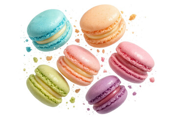 Vibrant array of colorful French macarons isolated on transparent background