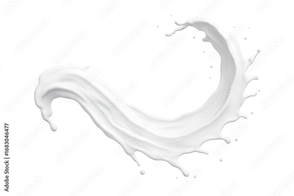 Poster dynamic splash of white milk creating a swirling, elegant shape, isolated on a transparent backgroun