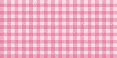 Pink gingham checkered pattern background. Seamless pastel pink plaid design. Soft and sweet vintage aesthetic. Pink white gingham check tablecloth picnic style traditional.