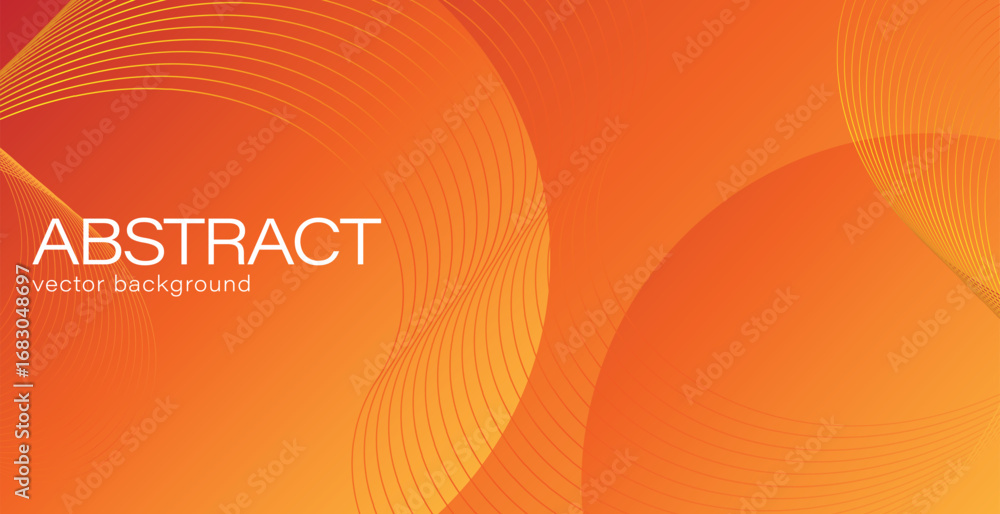 Poster wavy orange abstract geometric vector background with thin lines and circles