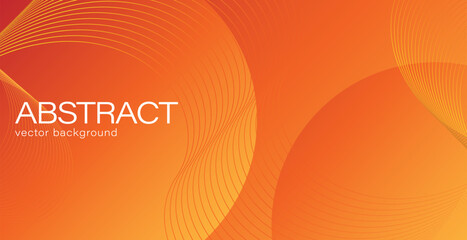 Wavy orange abstract geometric vector background with thin lines and circles