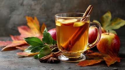 Autumn Beverage Concept with Cinnamon and Apples