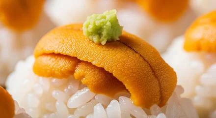 Poster Restaurant A Macro Close Up of Uni Sushi Topped with Fresh Wasabi  © Jung Sungmin