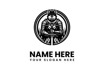 Majestic Wolf Warrior in Armor Emblem Design.