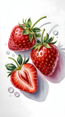 Vibrant fresh strawberries with water droplets on a clean white background