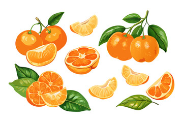 Fresh orange. Big vector collection of fresh oranges. Orange fruit isolated on white background.
