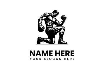 Powerful Kneeling Boxer in Vintage Style Graphic.