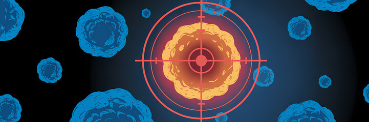 Targeted Cancer Cell Illustration | Oncology Medical Concept | Tumor Cell Under Microscope Visualization