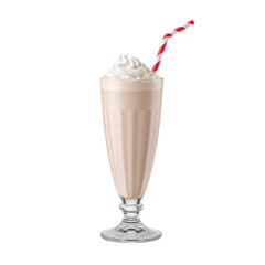 Milkshake dessert drink with cream and red sprinkles in clear glass
