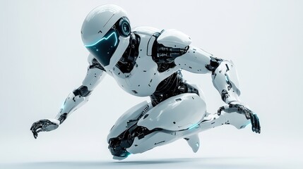Futuristic robot crouching, studio shot, technology concept, use for sci-fi illustration, or digital art