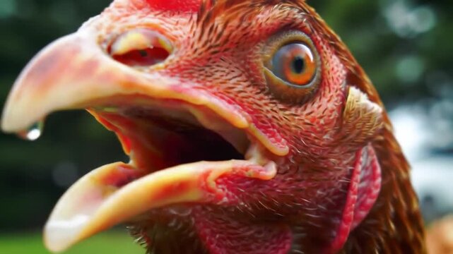 Rooster Squawk: A farmyard fowl's close-up vocal performance and expressive behavior sequence