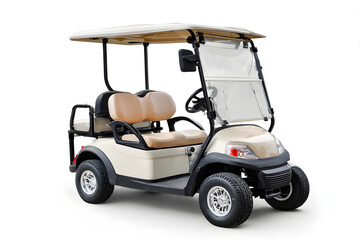 Stylish golf cart ready for the green, offering smooth rides and fun, perfect for leisure, recreation, or golf resort promotions