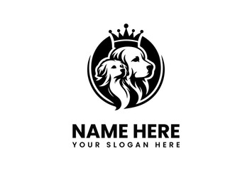Regal Dog Logo Featuring Two Pups with Crown and Oval Frame.