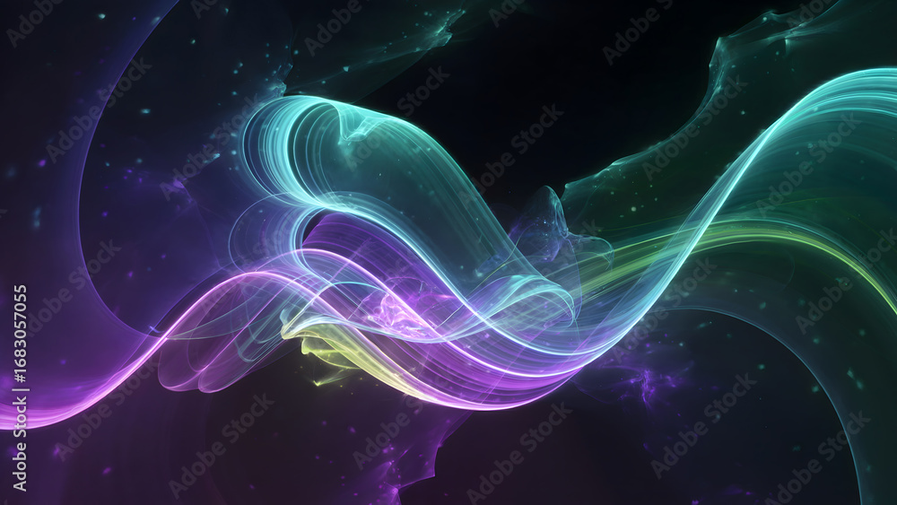 Aufkleber abstract fractal wave background with luminous energy flow and light effect