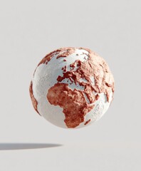 Floating globe model showcasing continents in earthy tones against a neutral background
