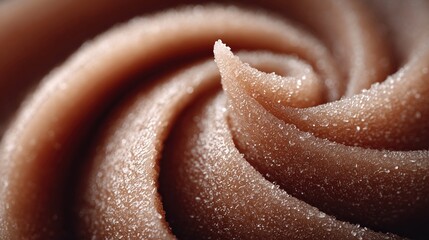 Creamy chocolate frosting swirls on a dessert ready for decoration in a bakery