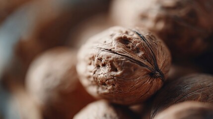 Close-up of walnuts showing textured shells in natural lighting during autumn harvest