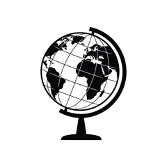 Black and white illustration of a globe on a stand
