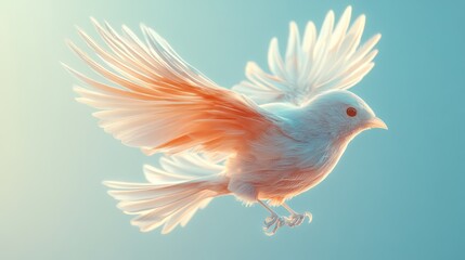 Fototapeta premium White bird in flight against pale sky; beautiful image for nature or peace themes