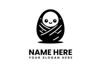 Stylized Baby Icon with Swaddling Blanket and Smiling Face in Black and White.