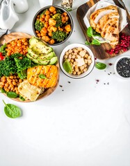 Healthy Bowls with grilled chicken and fish