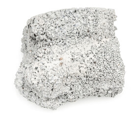 piece of cement isolated on white background close up. chipped concrete piece