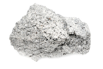 piece of cement isolated on white background close up. chipped concrete piece