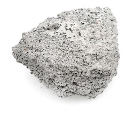 piece of cement isolated on white background close up. chipped concrete piece
