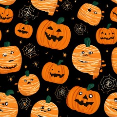 Charming Pumpkin Patterns: Vibrant Halloween Festive Decorations with Whimsical Art and Spooky Backgrounds for a Joyful Autumn Celebration