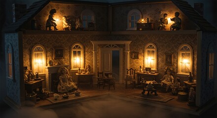 Haunted dollhouse miniature victorian rooms with tiny furniture porcelain dolls