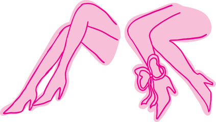 pair of female legs crossed and bent at the knees in high heels with pink outlines in pink