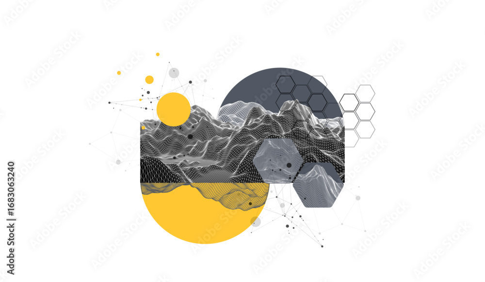 Poster abstract wireframe background. modern science or technology art elements. surface illustration.