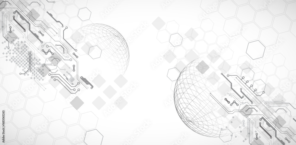Poster abstract circuit board background with sphere. hi-tech digital technology concept. vector.