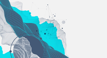 The abstract wave is made in a frame style. Template for science and technology presentation. Vector art.